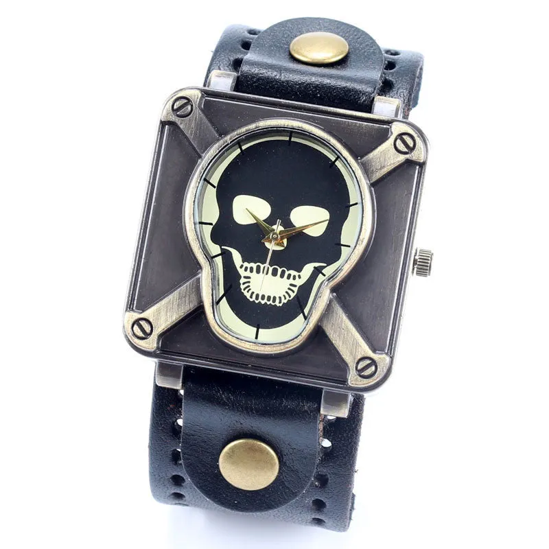 4 Color Leather Strap Punk Skull Wrist Watch