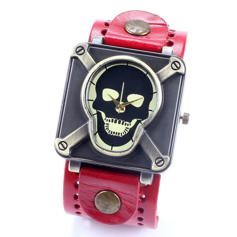 4 Color Leather Strap Punk Skull Wrist Watch
