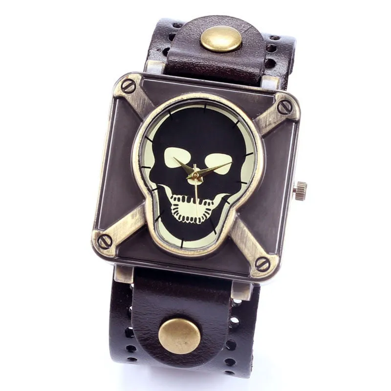 4 Color Leather Strap Punk Skull Wrist Watch