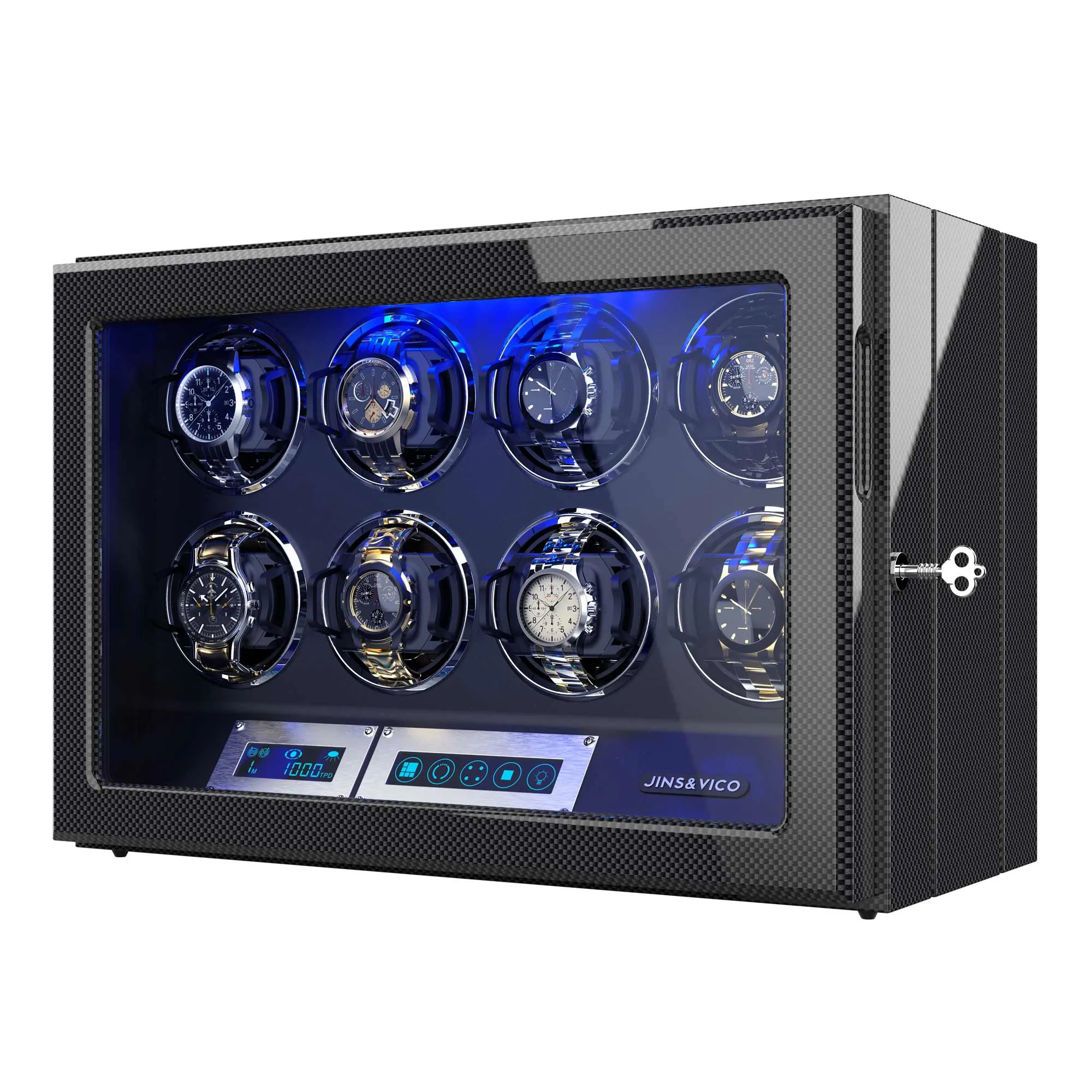 8 Automatic Watch Winders with LCD Touch Screen, Carbon Fiber