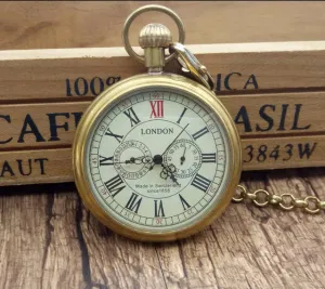 Antique Copper London Pocket & fob Watches Mechanical Watch Hand Wind Skeleton Mens Pocket Watch With Chain Xmas Gift Box