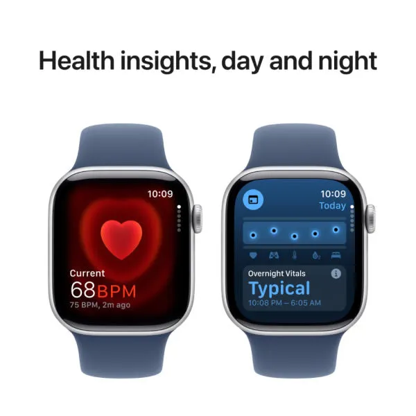 Apple Watch Series 10 GPS 46mm Silver Aluminium Case with Denim Sport Band - S/M