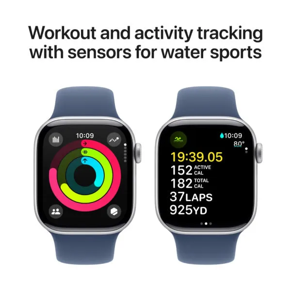 Apple Watch Series 10 GPS 46mm Silver Aluminium Case with Denim Sport Band - S/M