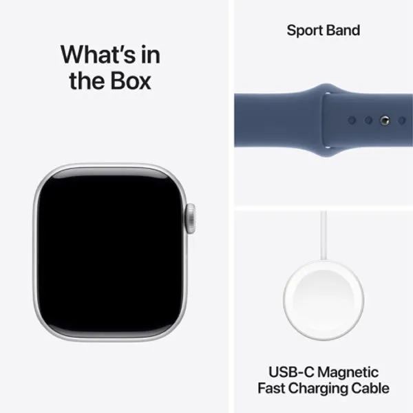 Apple Watch Series 10 GPS 46mm Silver Aluminium Case with Denim Sport Band - S/M
