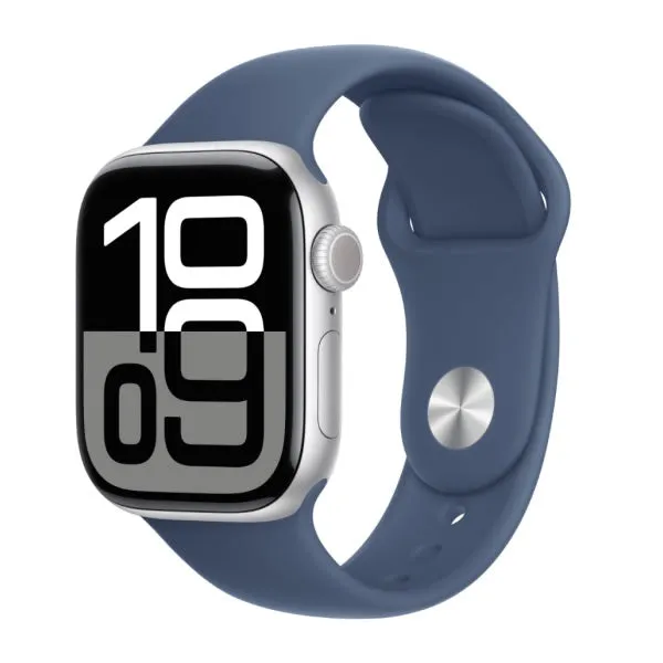 Apple Watch Series 10 GPS 46mm Silver Aluminium Case with Denim Sport Band - S/M