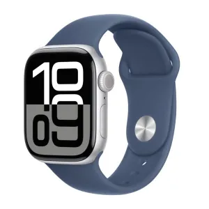 Apple Watch Series 10 GPS 46mm Silver Aluminium Case with Denim Sport Band - S/M
