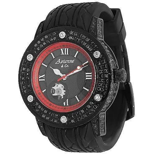 Avianne&Co Mens Black Diamond Steel Roadster Watch