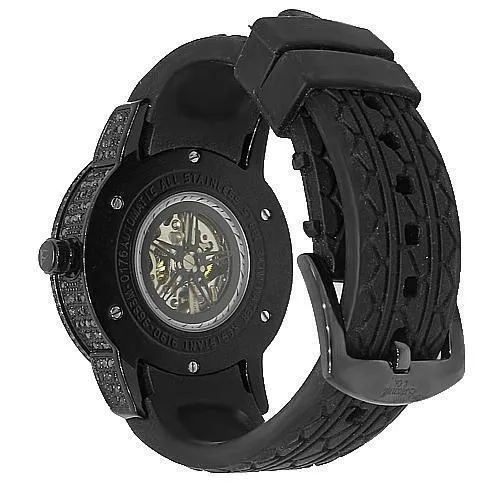 Avianne&Co Mens Black Diamond Steel Roadster Watch