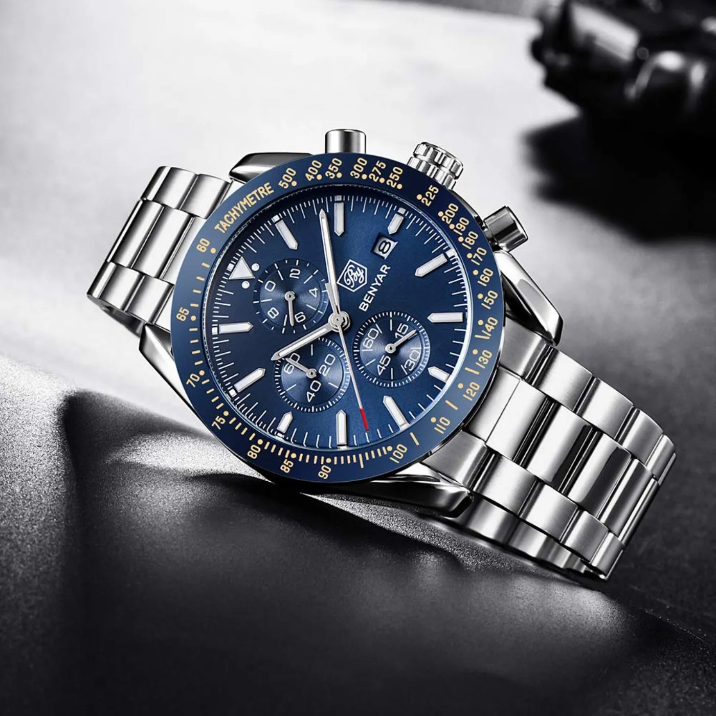 BENYAR Men's Luxury Stainless Steel Party-Wear Chronograph Date Display Watch