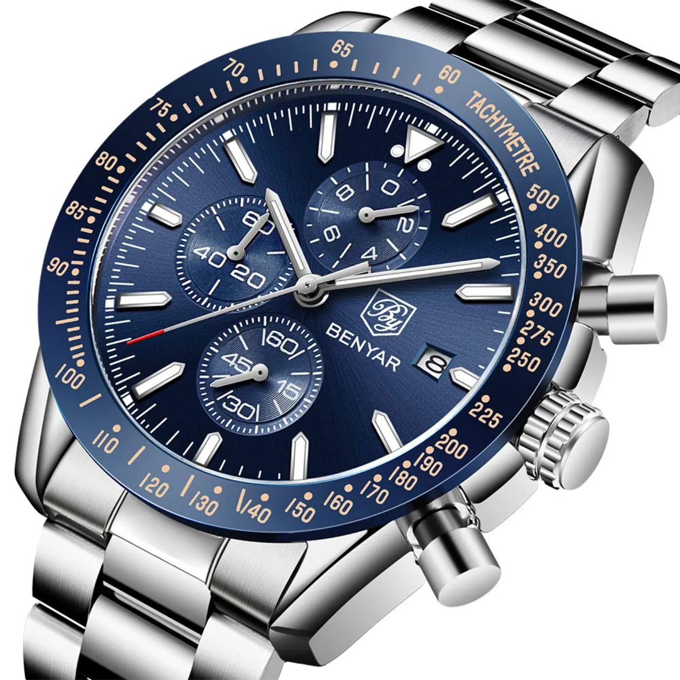 BENYAR Men's Luxury Stainless Steel Party-Wear Chronograph Date Display Watch