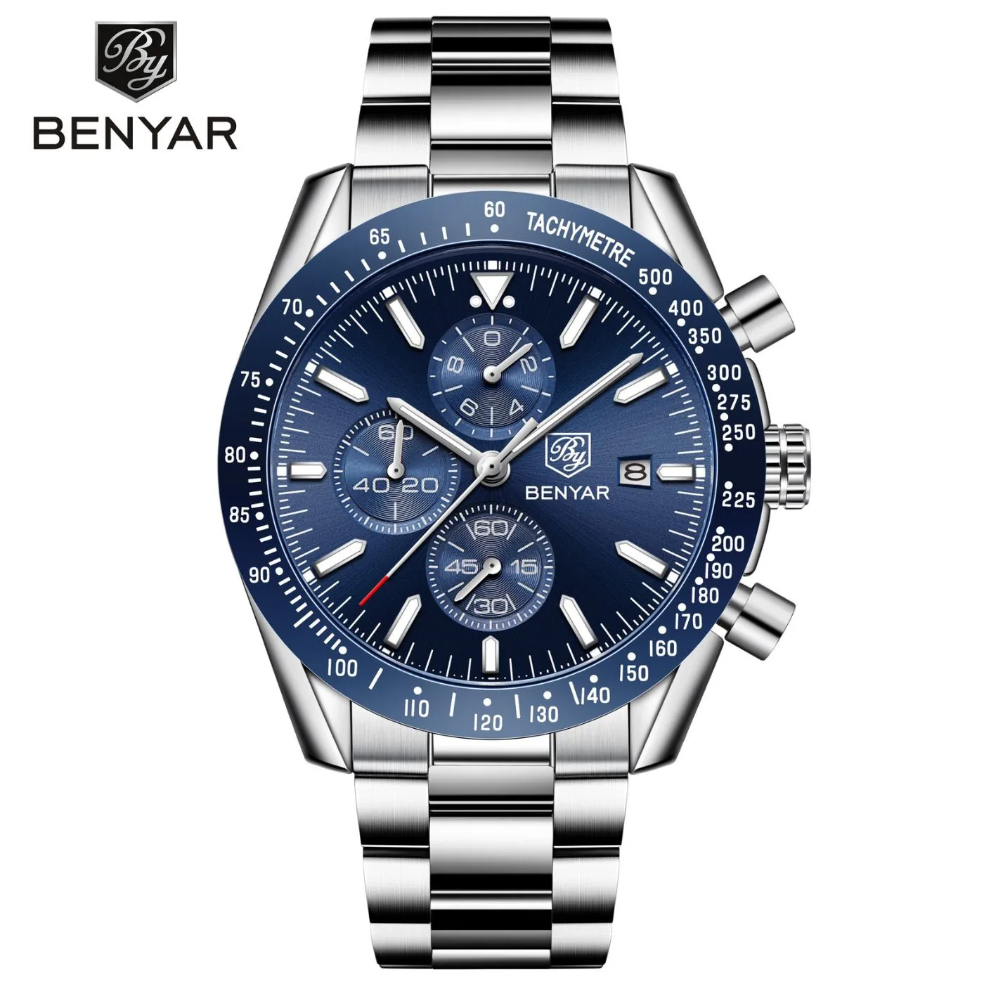 BENYAR Men's Luxury Stainless Steel Party-Wear Chronograph Date Display Watch