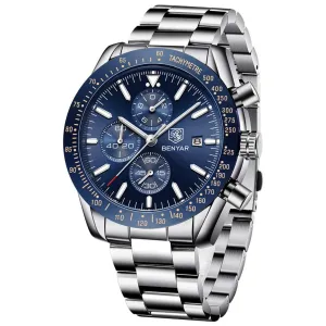 BENYAR Men's Luxury Stainless Steel Party-Wear Chronograph Date Display Watch