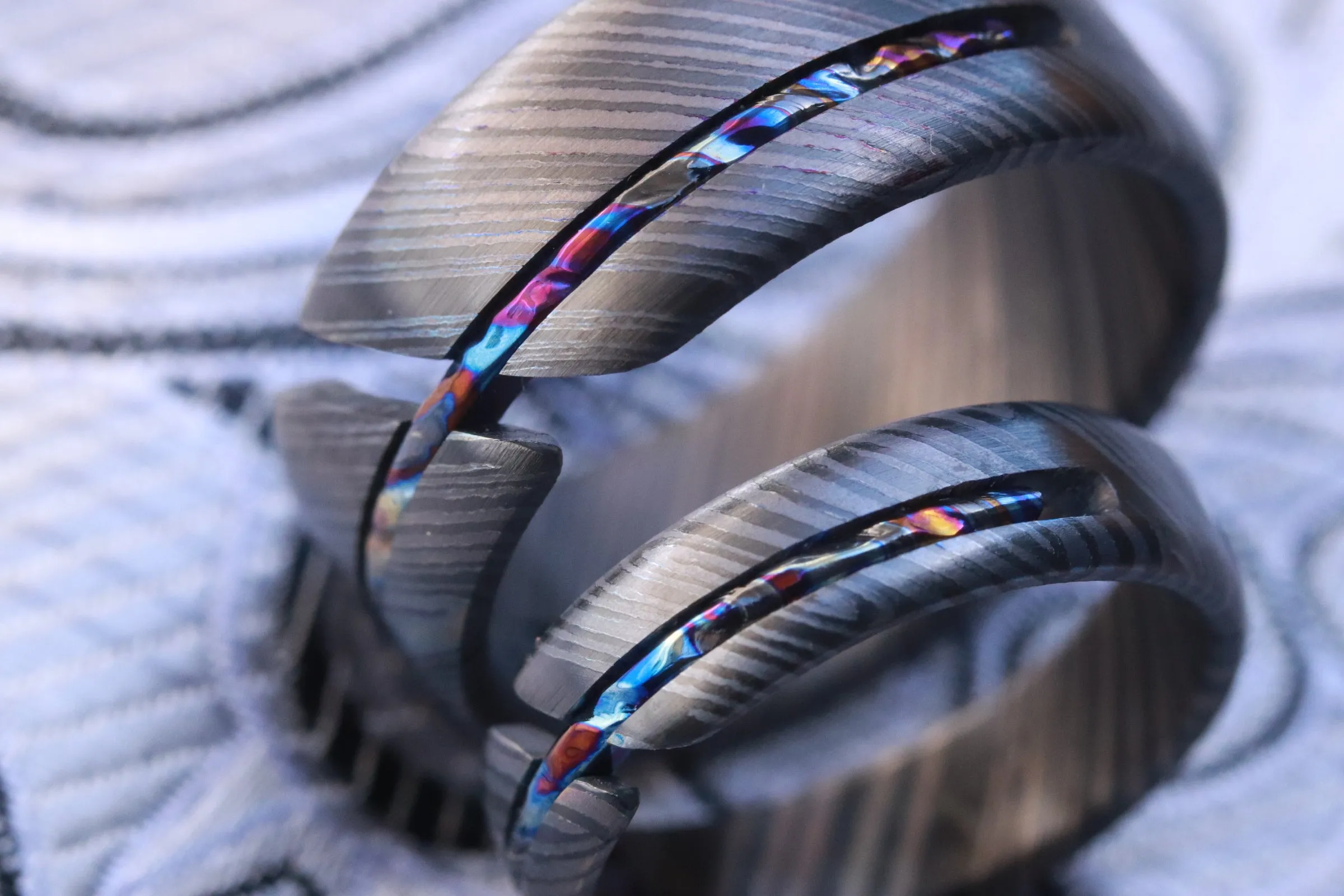 Black ZrTi ring set x2 rings , timascus ring, mokuti ring, hypoallergenic jewelry, Zirconium inlay, mokuti ring