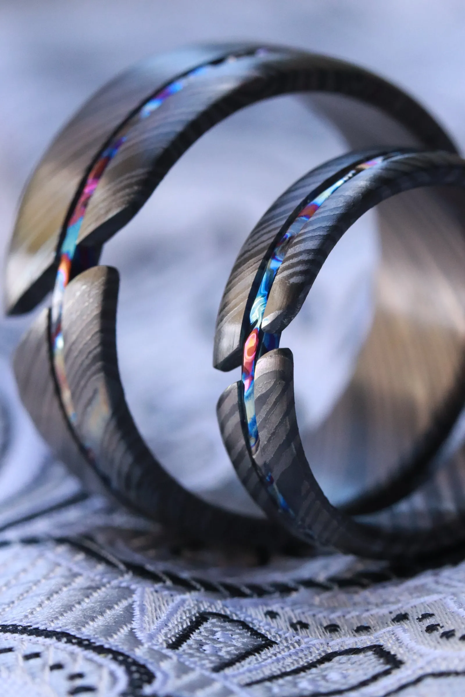 Black ZrTi ring set x2 rings , timascus ring, mokuti ring, hypoallergenic jewelry, Zirconium inlay, mokuti ring