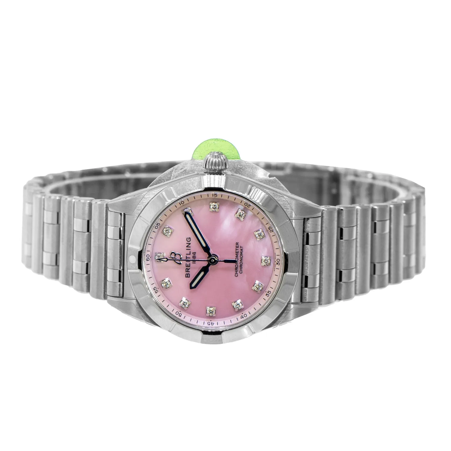 Breitling Chronomat 28mm Stainless Steel Pink Mother of pearl Diamond Dial A72310