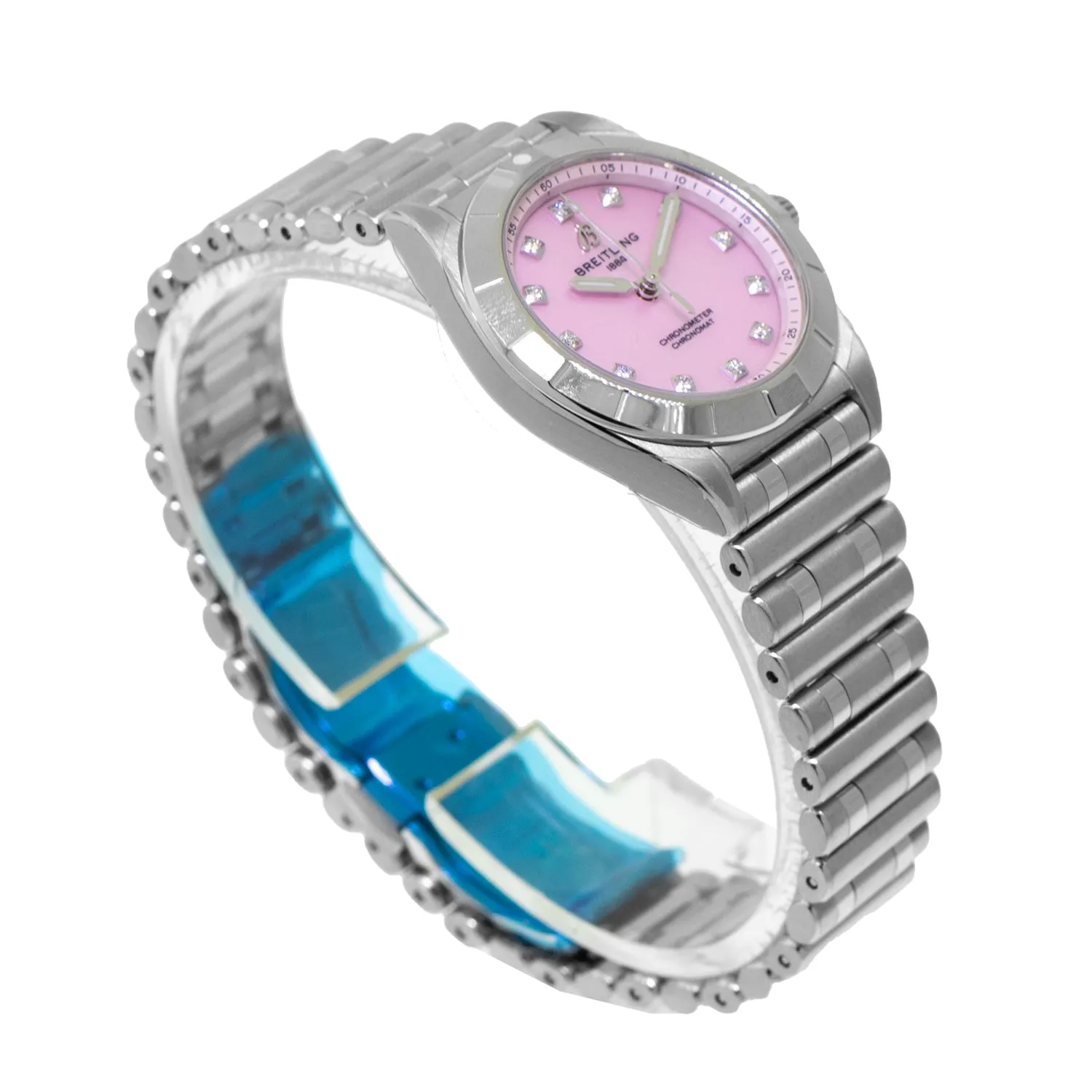 Breitling Chronomat 28mm Stainless Steel Pink Mother of pearl Diamond Dial A72310
