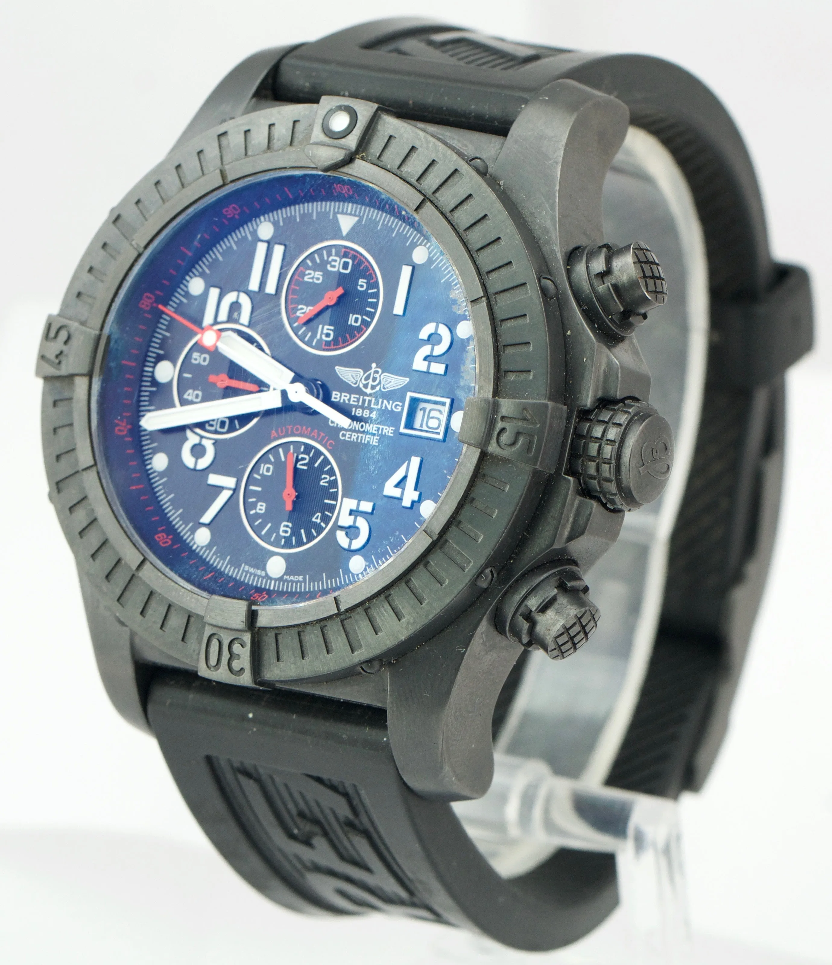 Breitling Super Avenger Black PVD Steel Automatic 48mm Rubber Band Watch M13370
