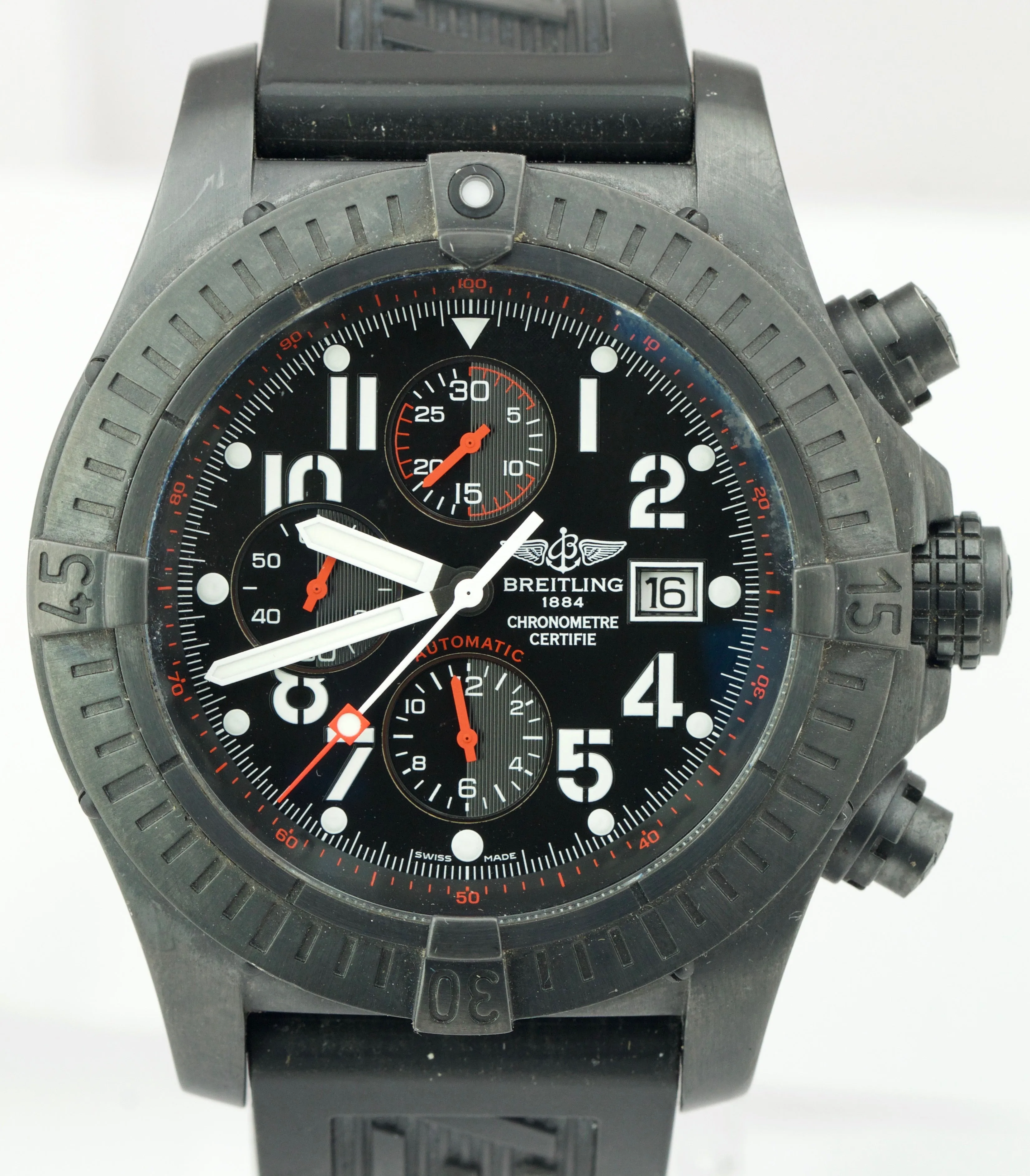 Breitling Super Avenger Black PVD Steel Automatic 48mm Rubber Band Watch M13370