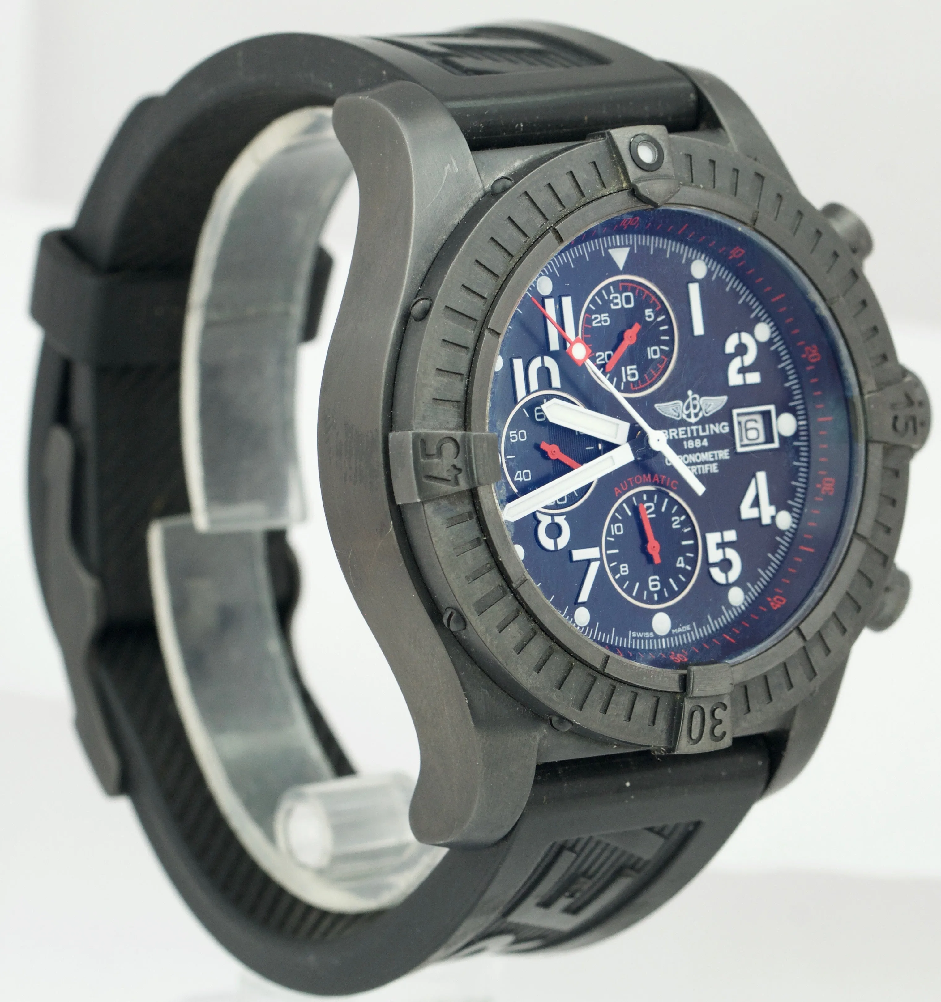 Breitling Super Avenger Black PVD Steel Automatic 48mm Rubber Band Watch M13370