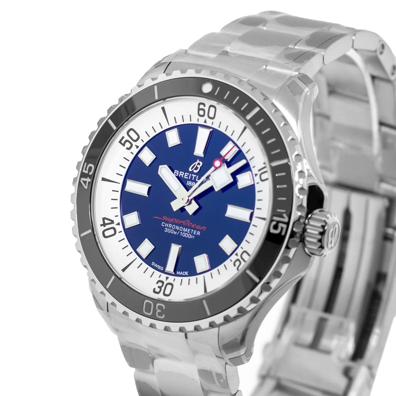 Breitling Superocean 44mm Stainless Steel Blue Index Dial Black Bezel A17376