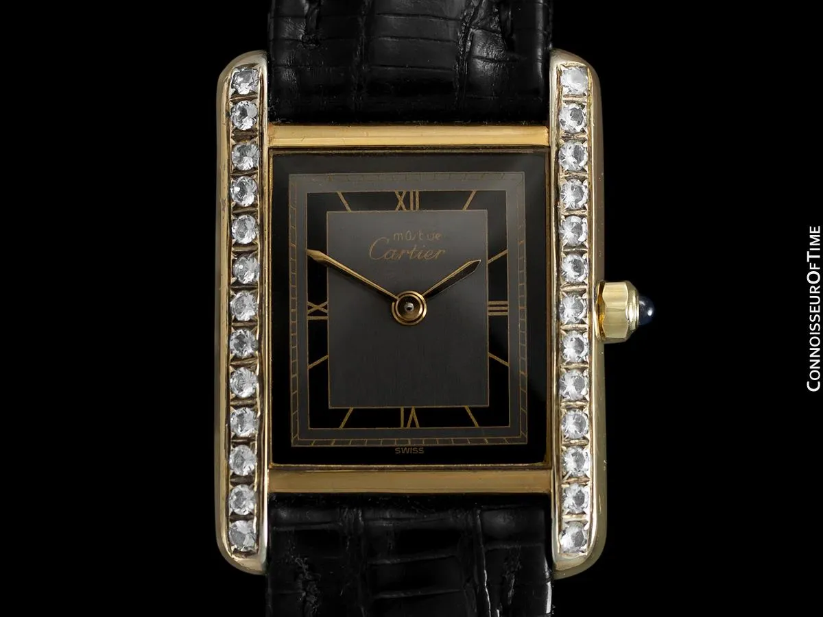 Cartier Ladies Tank Watch - Gold Vermeil, 18K Gold over Sterling Silver with Diamond Style CZ's