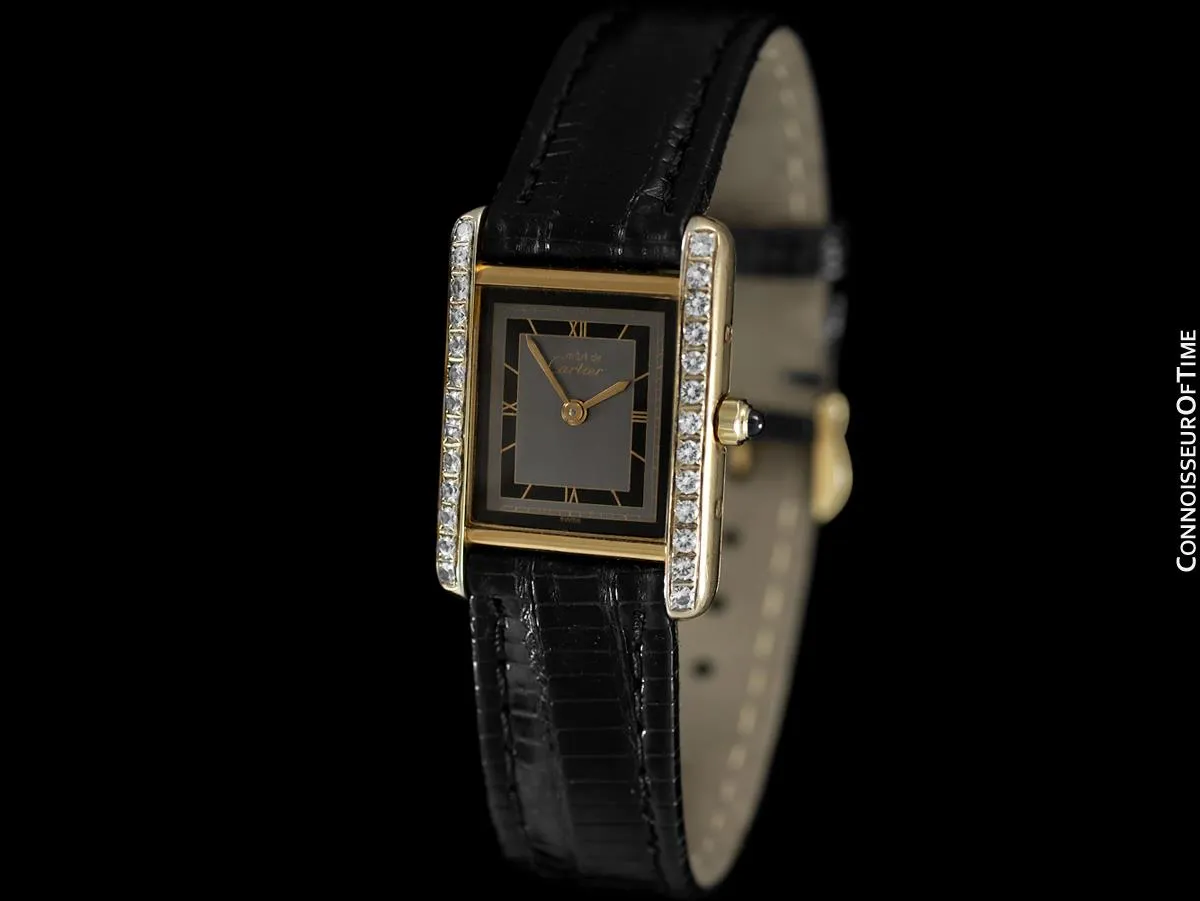 Cartier Ladies Tank Watch - Gold Vermeil, 18K Gold over Sterling Silver with Diamond Style CZ's