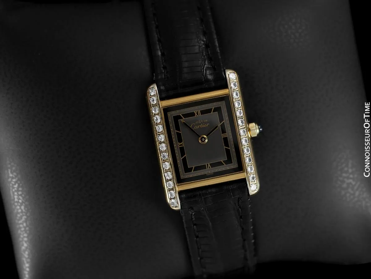 Cartier Ladies Tank Watch - Gold Vermeil, 18K Gold over Sterling Silver with Diamond Style CZ's