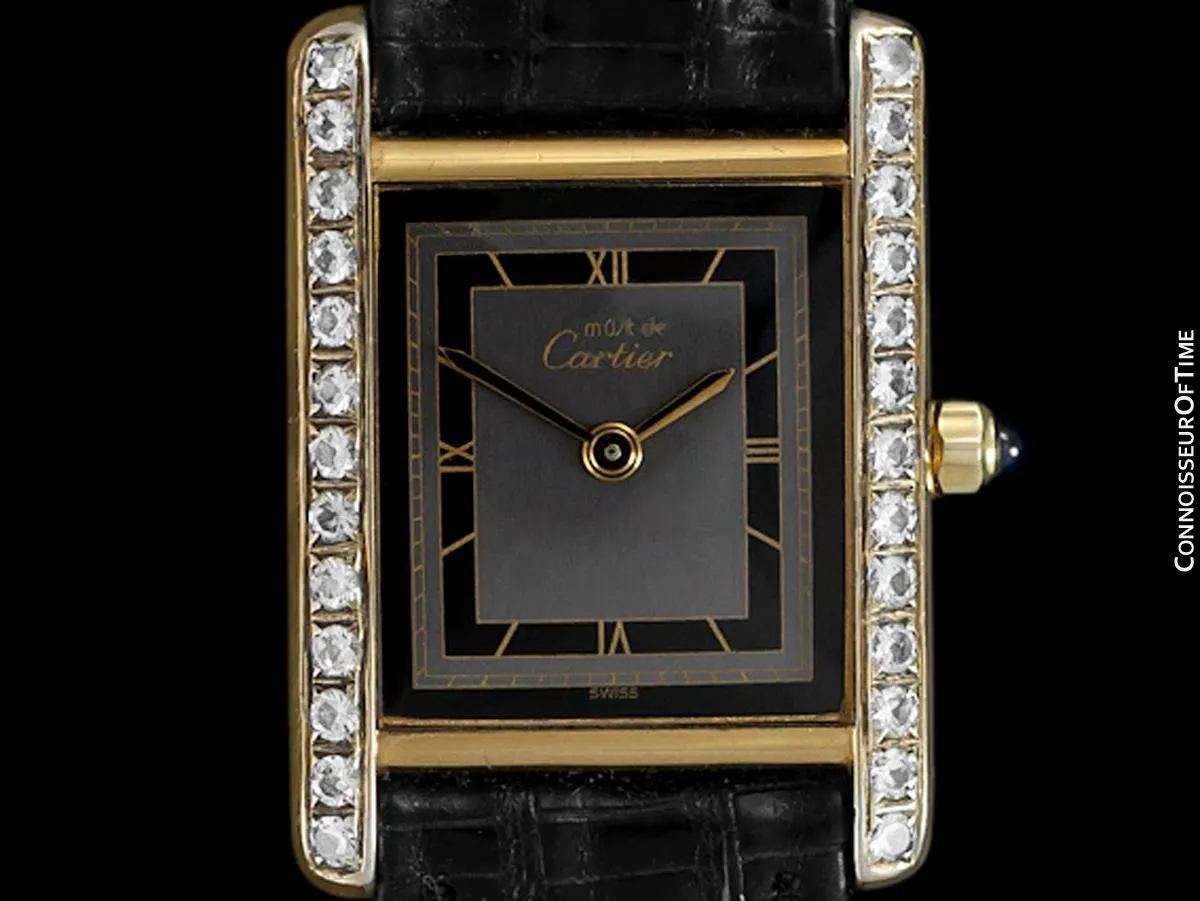 Cartier Ladies Tank Watch - Gold Vermeil, 18K Gold over Sterling Silver with Diamond Style CZ's