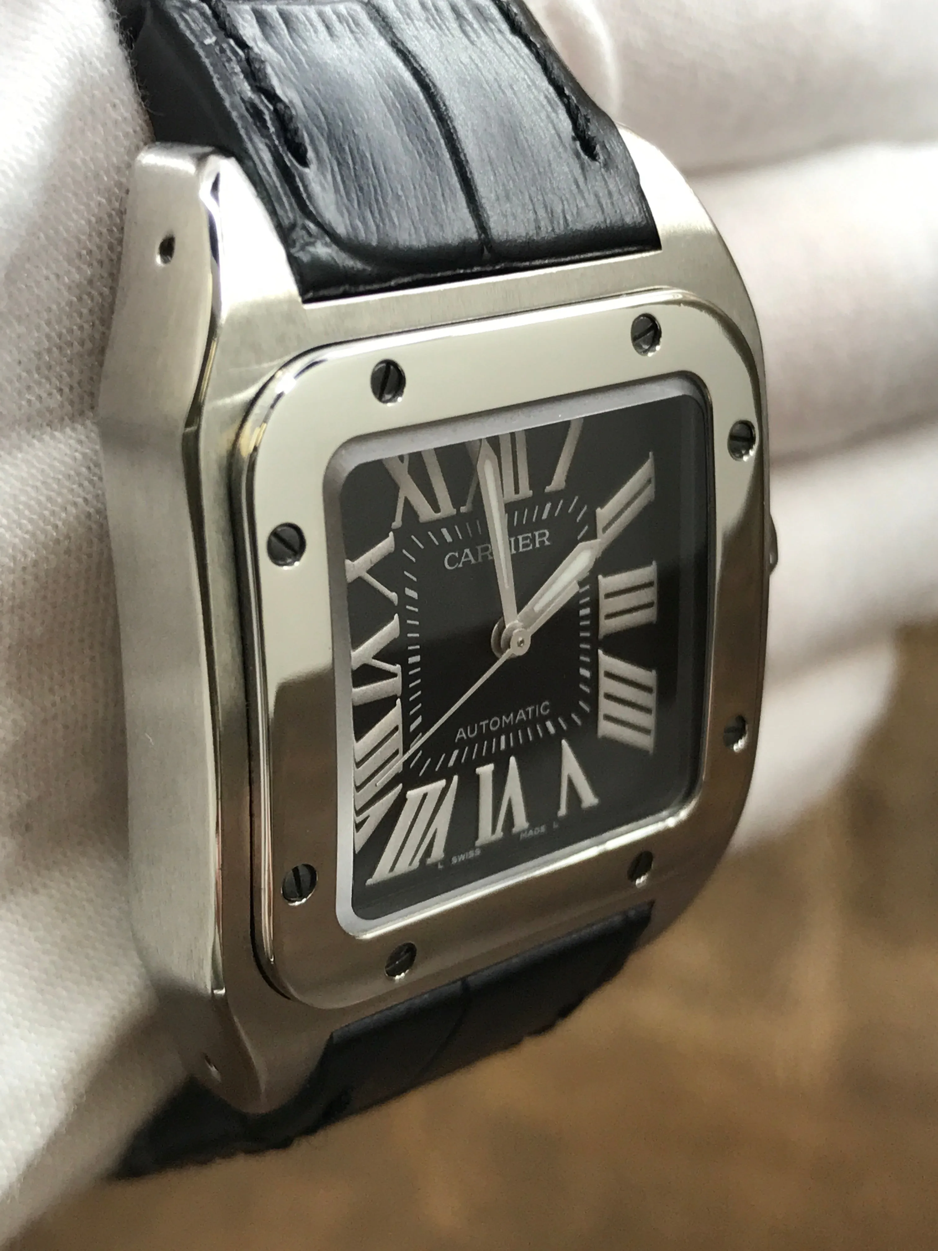 Cartier Santos 100 Midsize 2878 Black Dial Automatic Watch