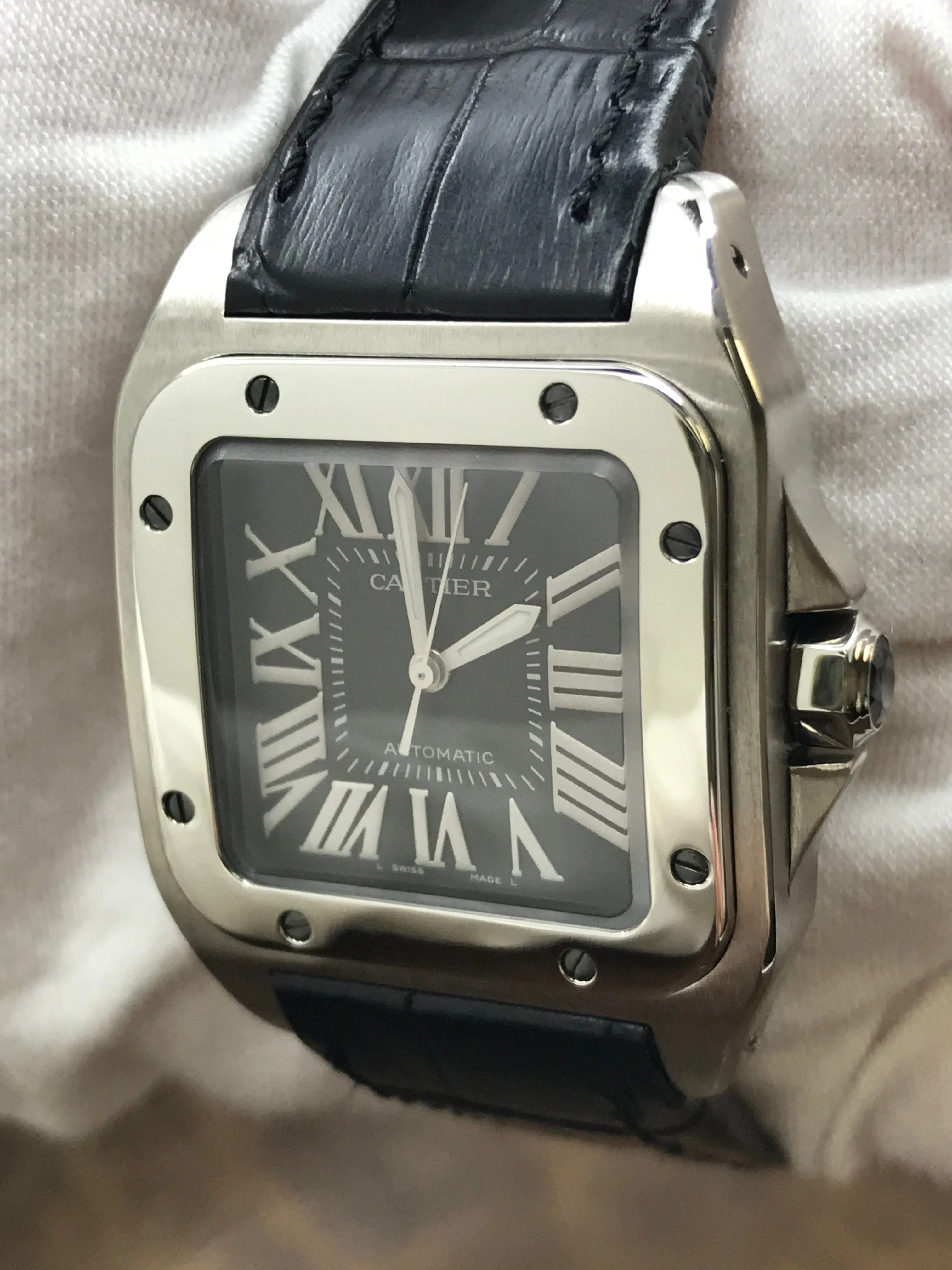 Cartier Santos 100 Midsize 2878 Black Dial Automatic Watch
