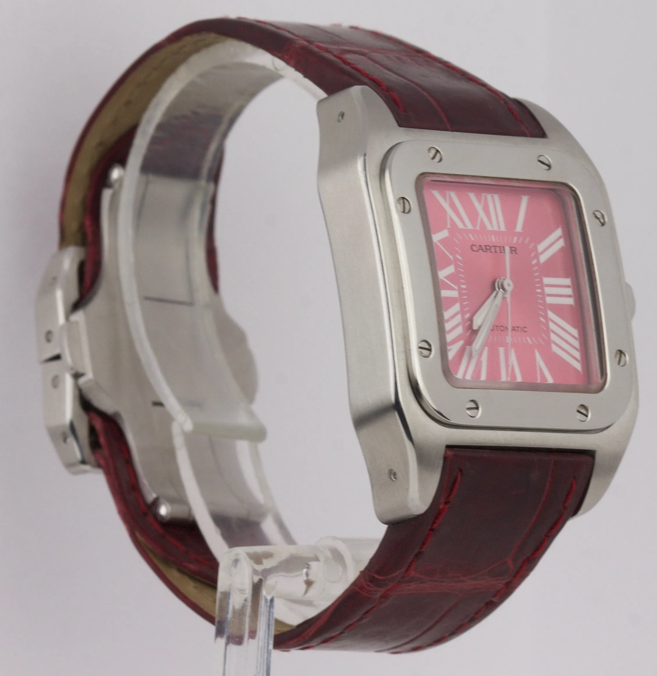 Cartier Santos 100 Midsize 33mm Automatic Stainless Pink Roman Numeral Watch