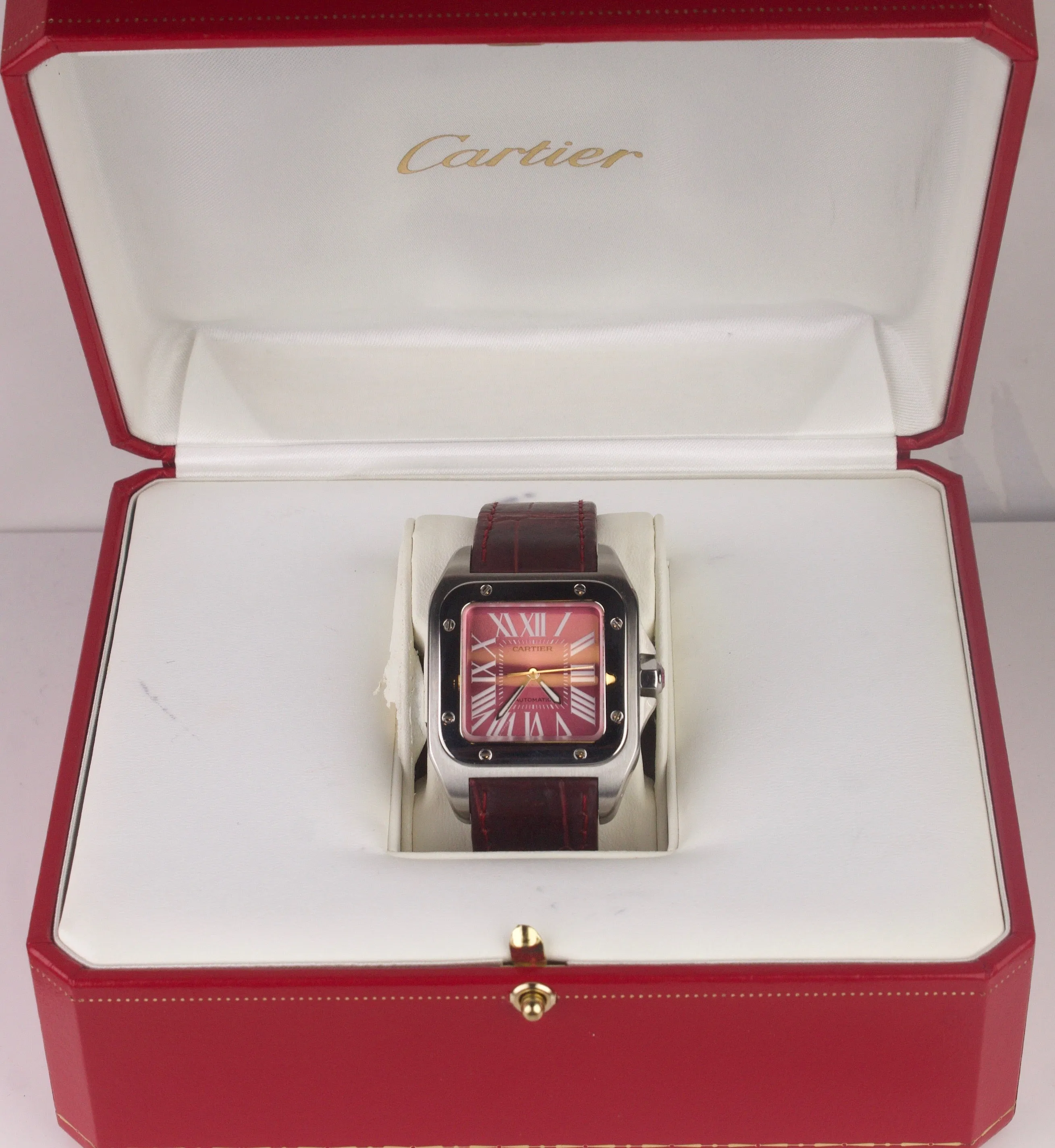 Cartier Santos 100 Midsize 33mm Automatic Stainless Pink Roman Numeral Watch
