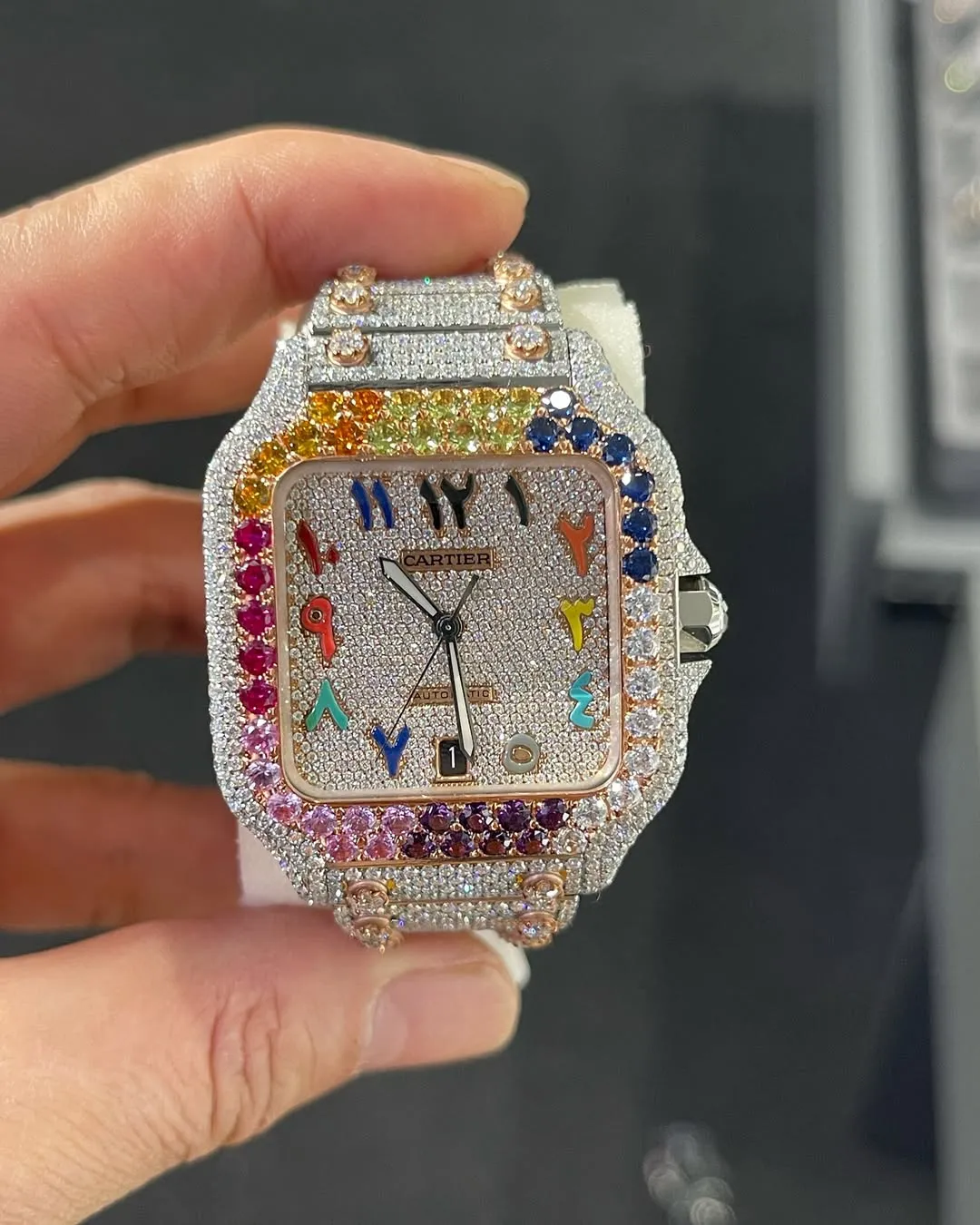 Cartier Santos Moissanite Diamond Watch | Moissanite watch | diamond watch | W 262