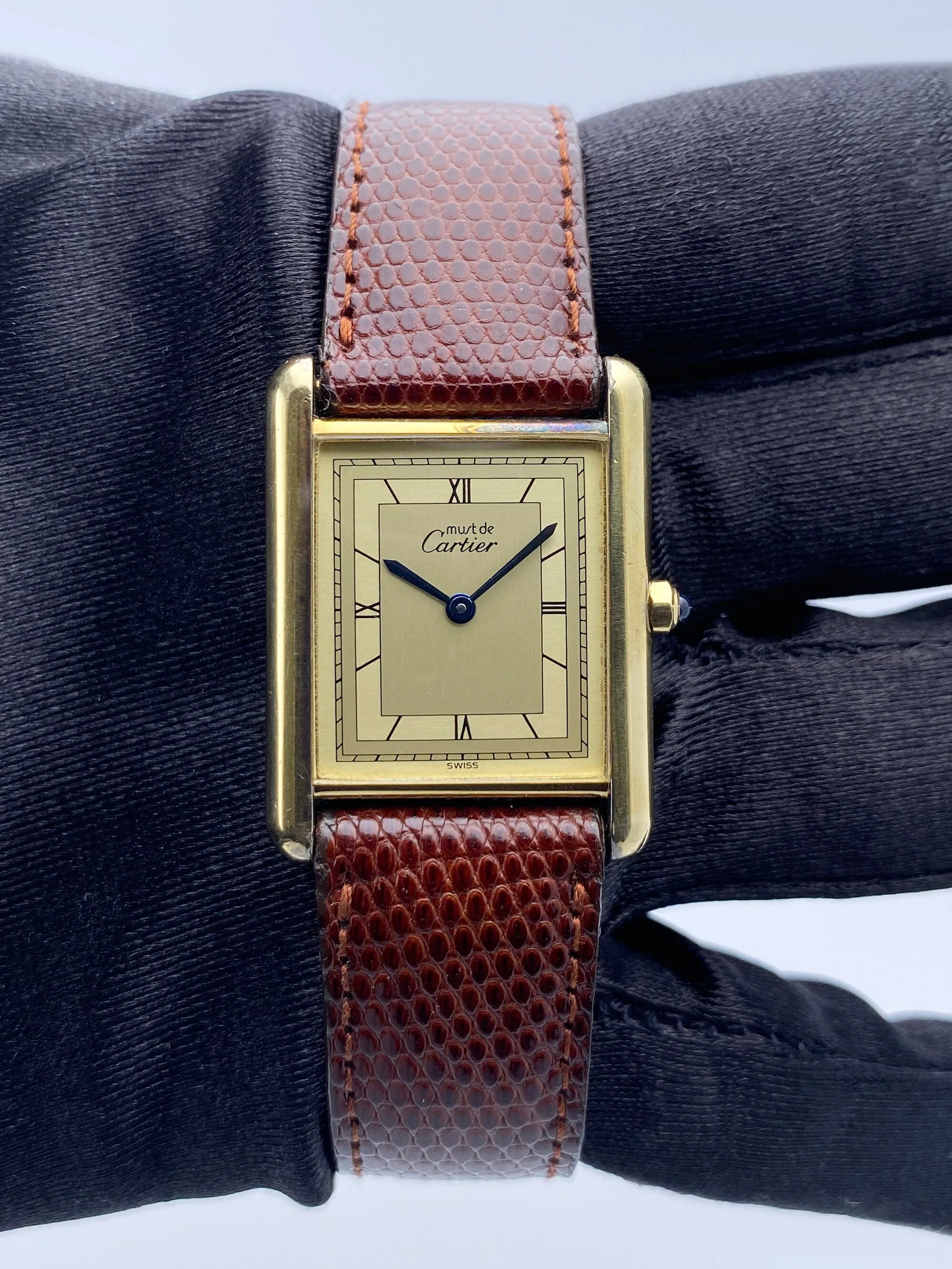 Cartier Vermeil Tank Must 925 Champagne Dial  Yellow Gold Plated Ladies Watch