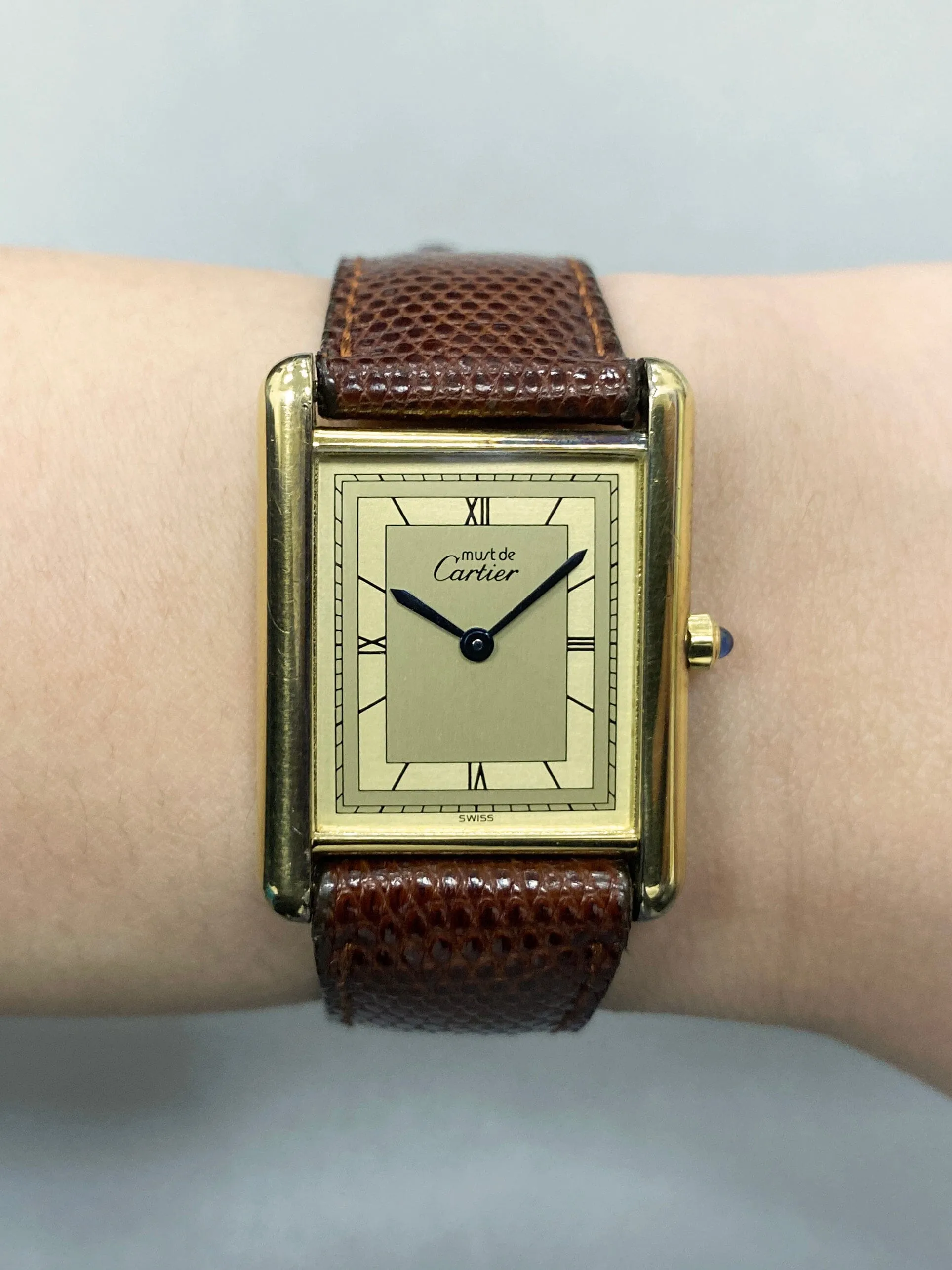 Cartier Vermeil Tank Must 925 Champagne Dial  Yellow Gold Plated Ladies Watch