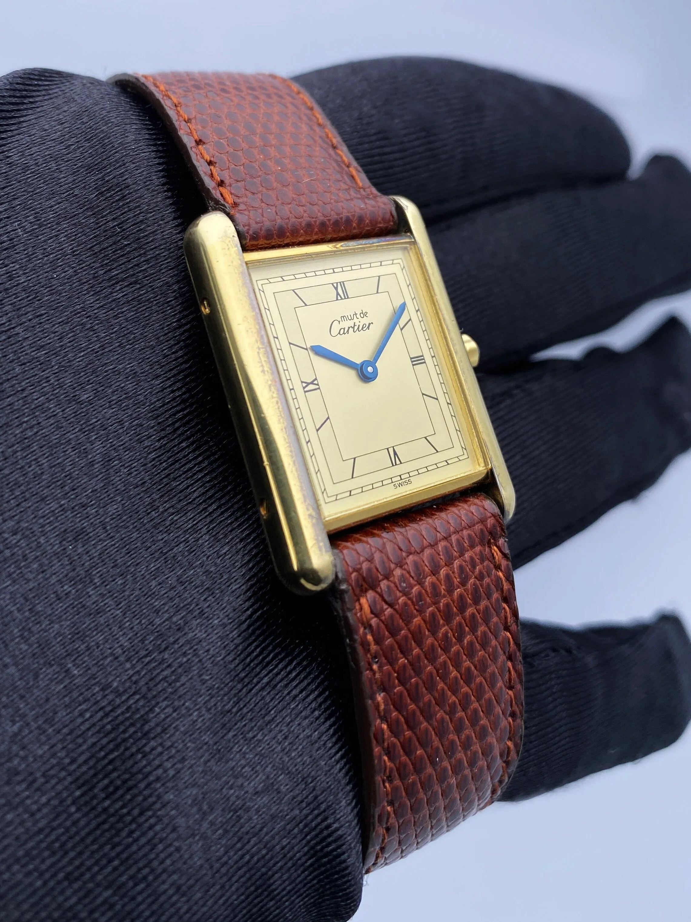 Cartier Vermeil Tank Must 925 Champagne Dial  Yellow Gold Plated Ladies Watch
