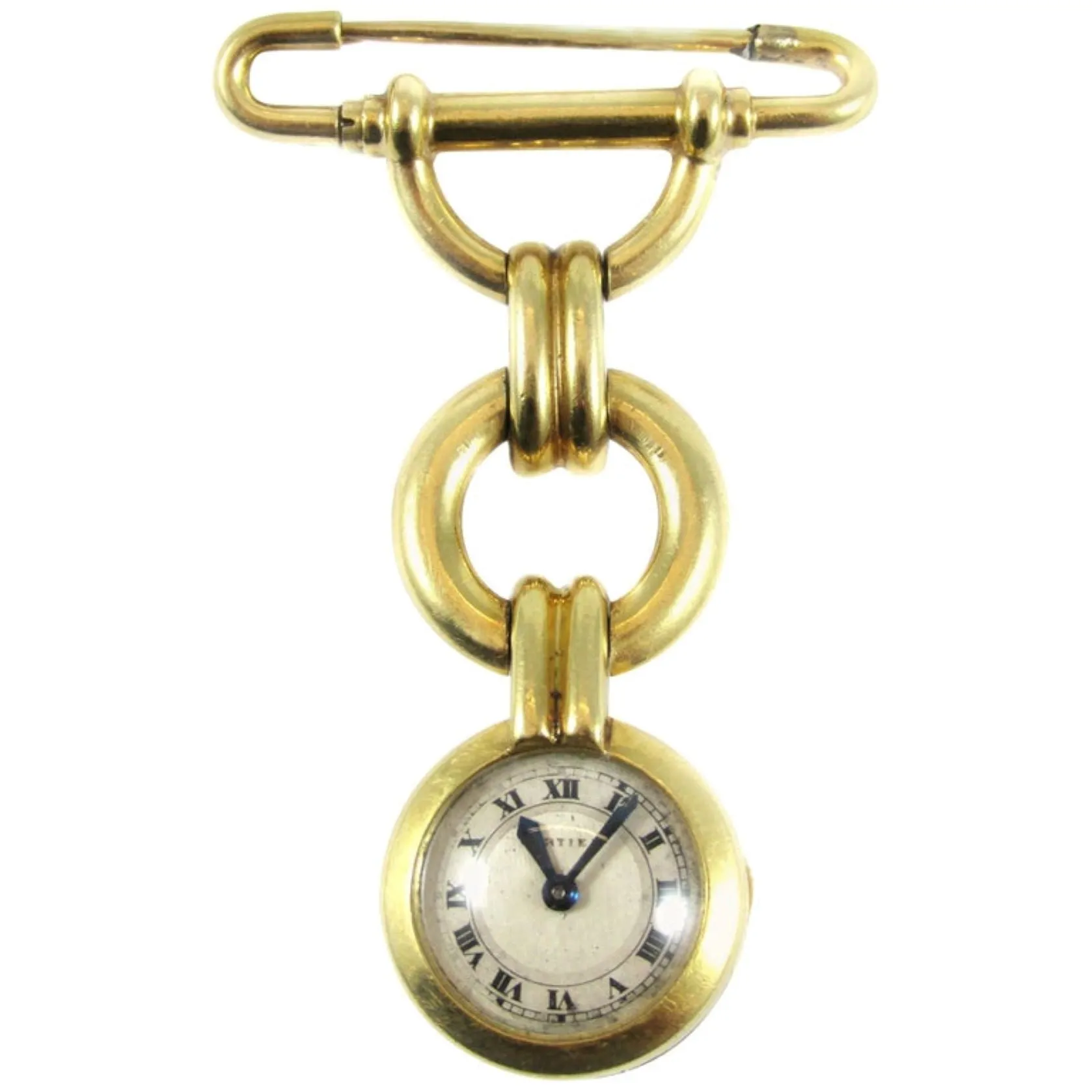 Cartier Yellow Gold Art Deco Pendant Lapel Pin Watch
