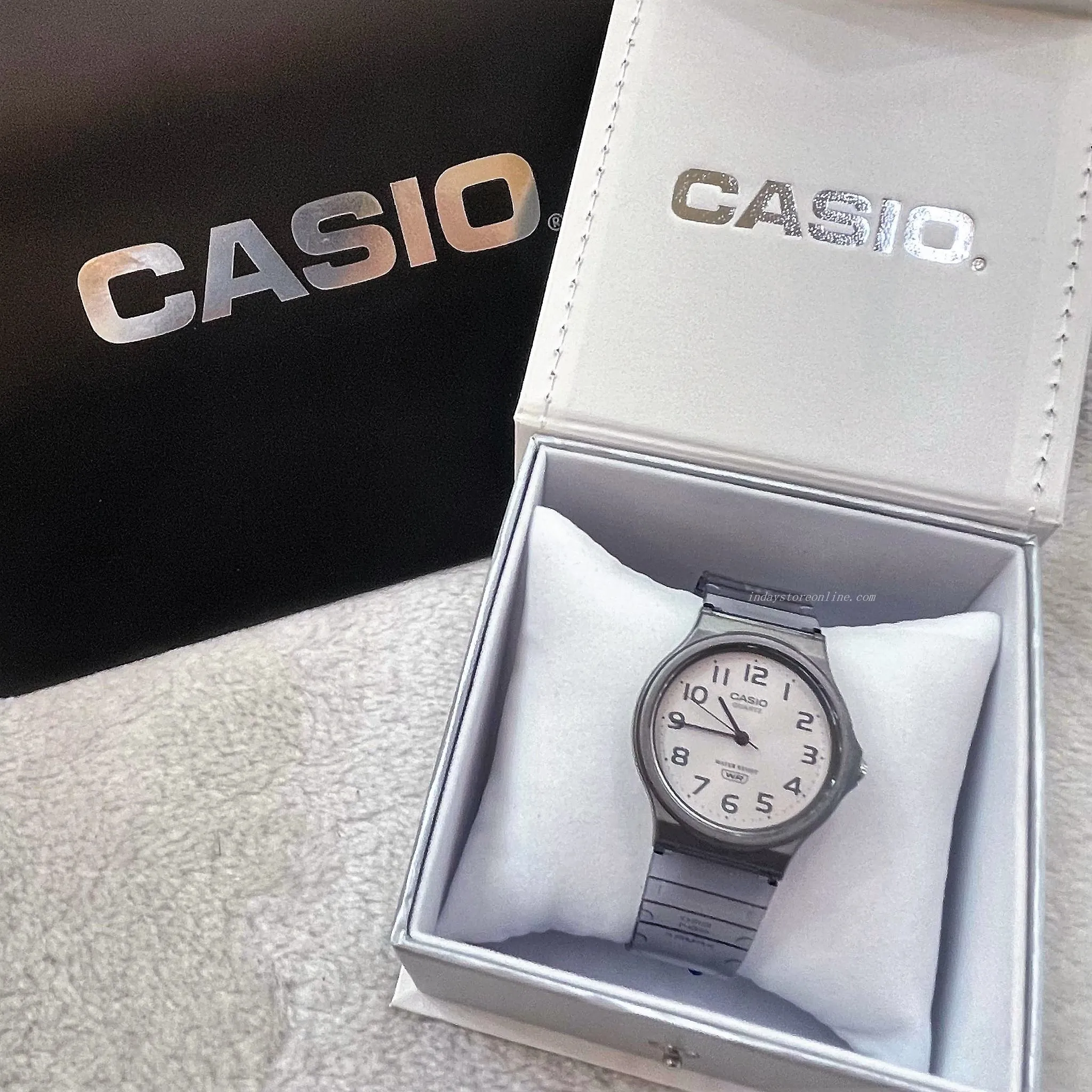 Casio Analog Women's Watch MQ-24S-8B Analog Resin Transparent Band Water Resistant Resin Glass