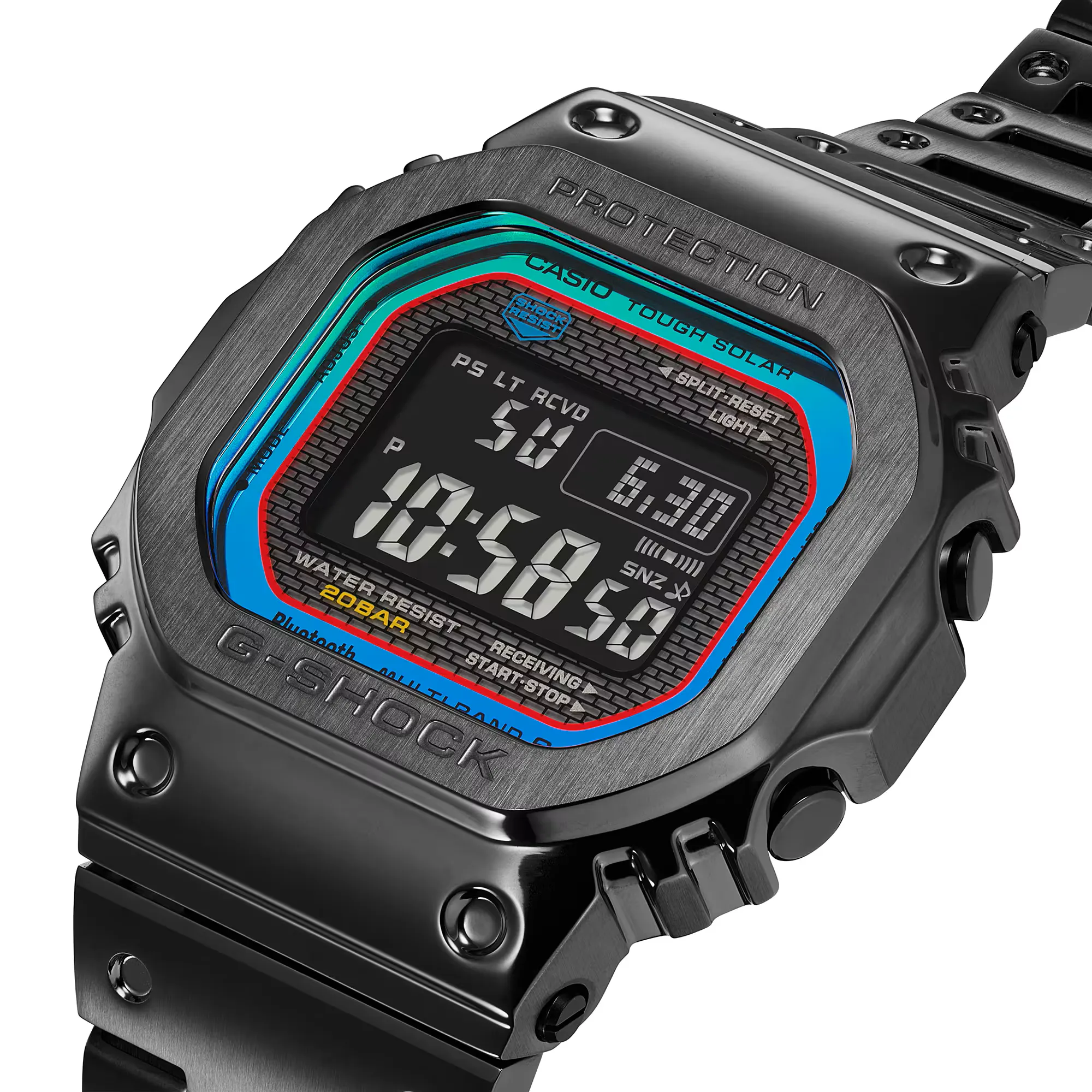 Casio G-Shock Tough Solar Multi Band 6 Full Metal Square Face Black Rainbow GMW-B5000BPC-1