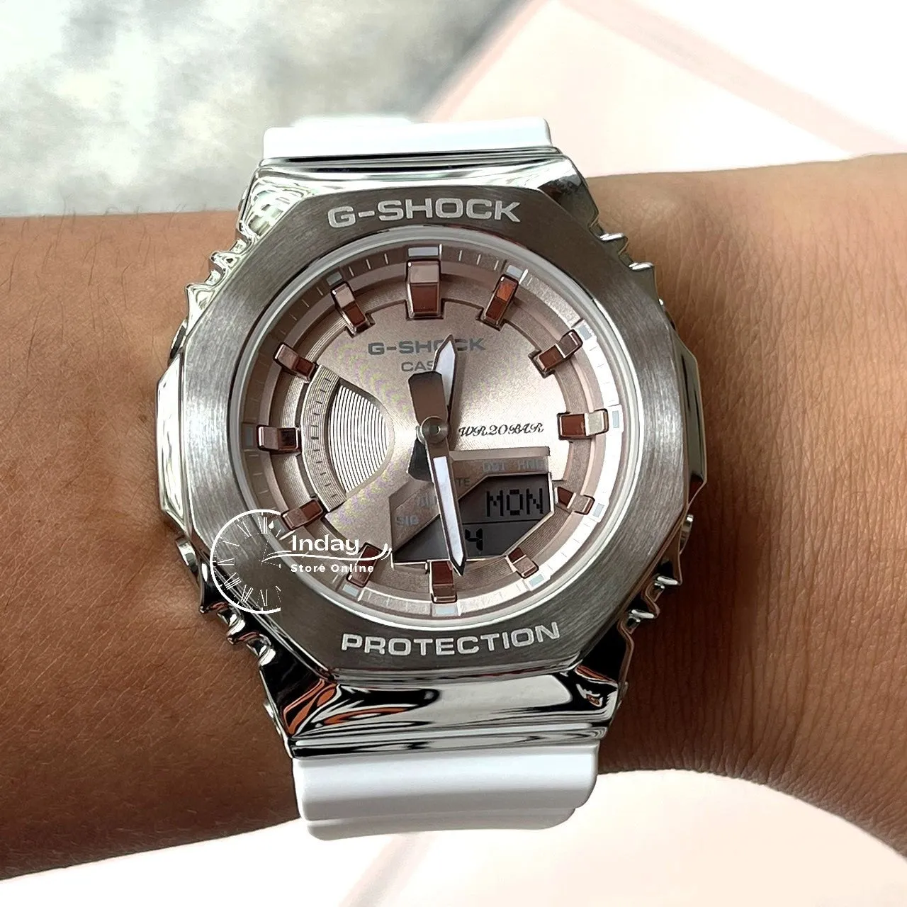 Casio G-Shock Women's Watch GM-S2100WS-7A Analog-Digital Seasonal Collection 2023 Shock Resistant Carbon Core Guard Structure Mineral Glass
