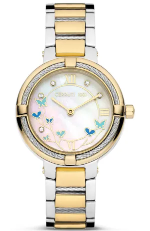 Cerruti 1881 GARDENA Ladies MOP Dial Two-Tone Stainless Steel Watch with Butterfly Motif
