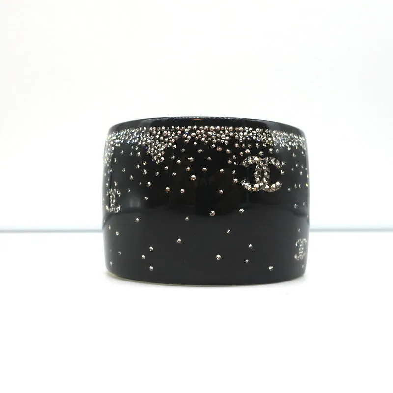 Chanel 2012 CC Strass Cuff Bracelet Black Resin