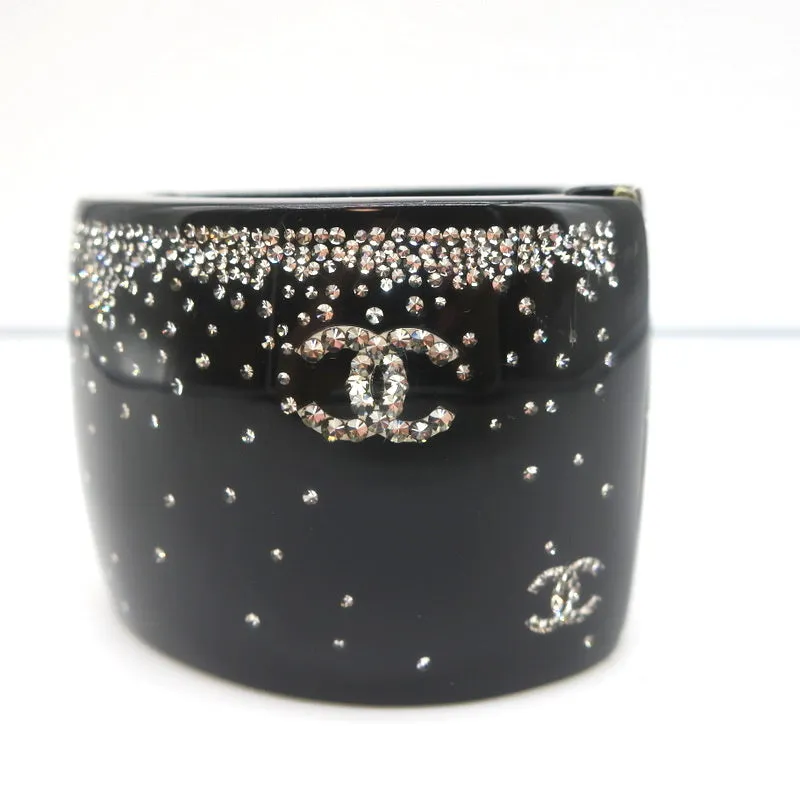 Chanel 2012 CC Strass Cuff Bracelet Black Resin