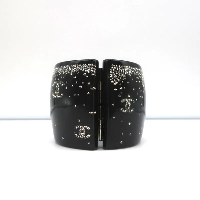 Chanel 2012 CC Strass Cuff Bracelet Black Resin