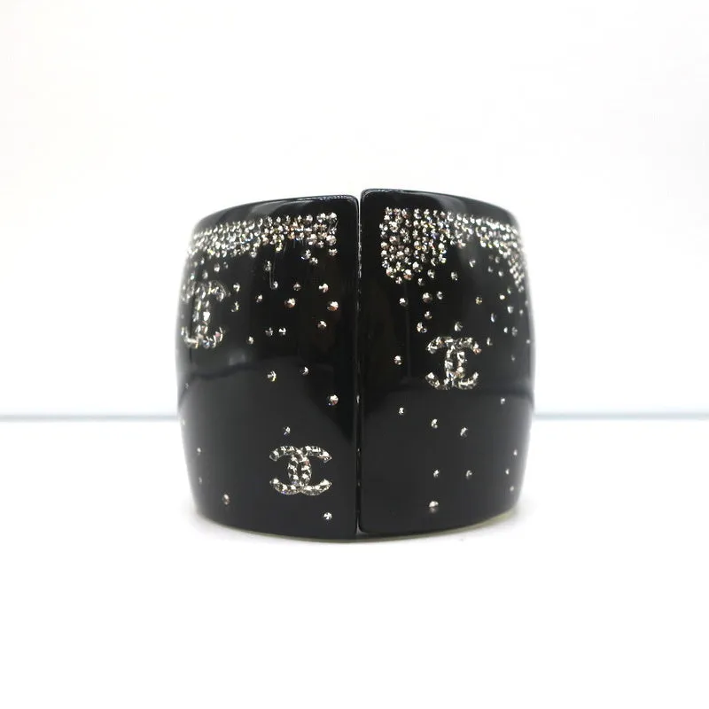 Chanel 2012 CC Strass Cuff Bracelet Black Resin