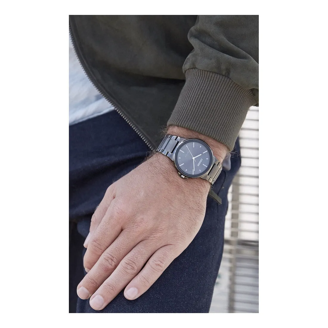 Citizen Axiom Mens Eco Drive Grey Tone Black Dial Watch