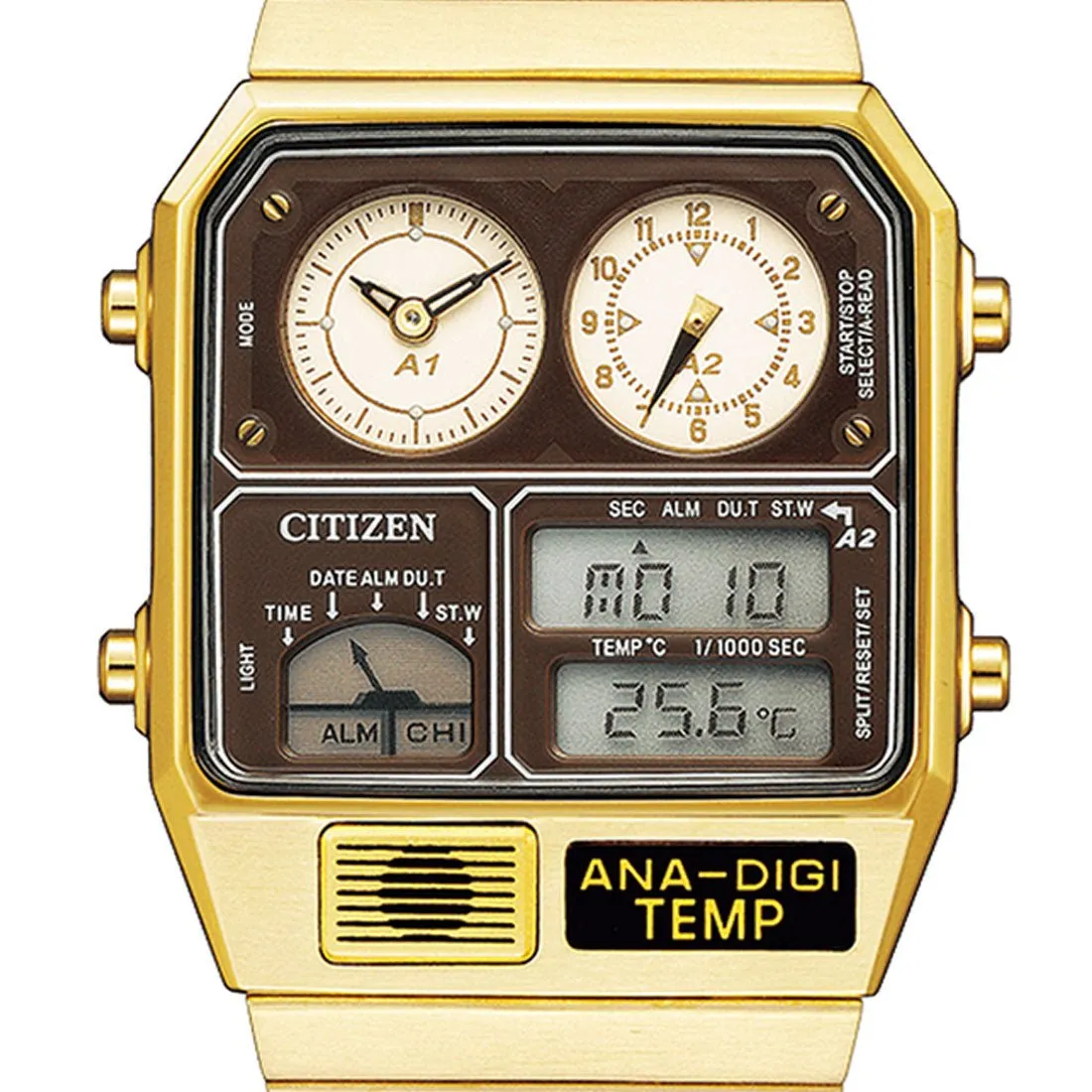 Citizen JG2103-72X Gold Tone Digtail Analog Temp Chronograph Watch