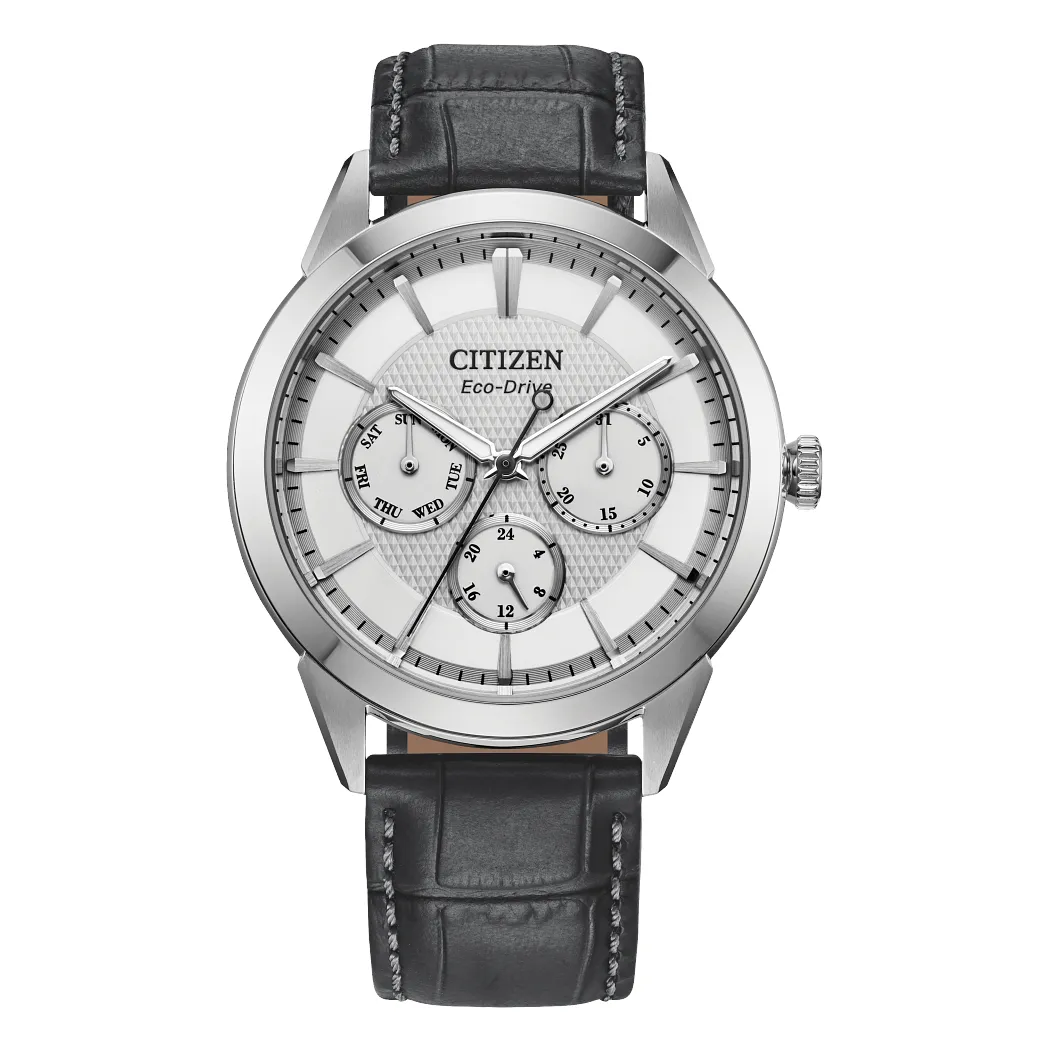 Citizen Rolan Mens Eco Drive Black Leather Strap Watch