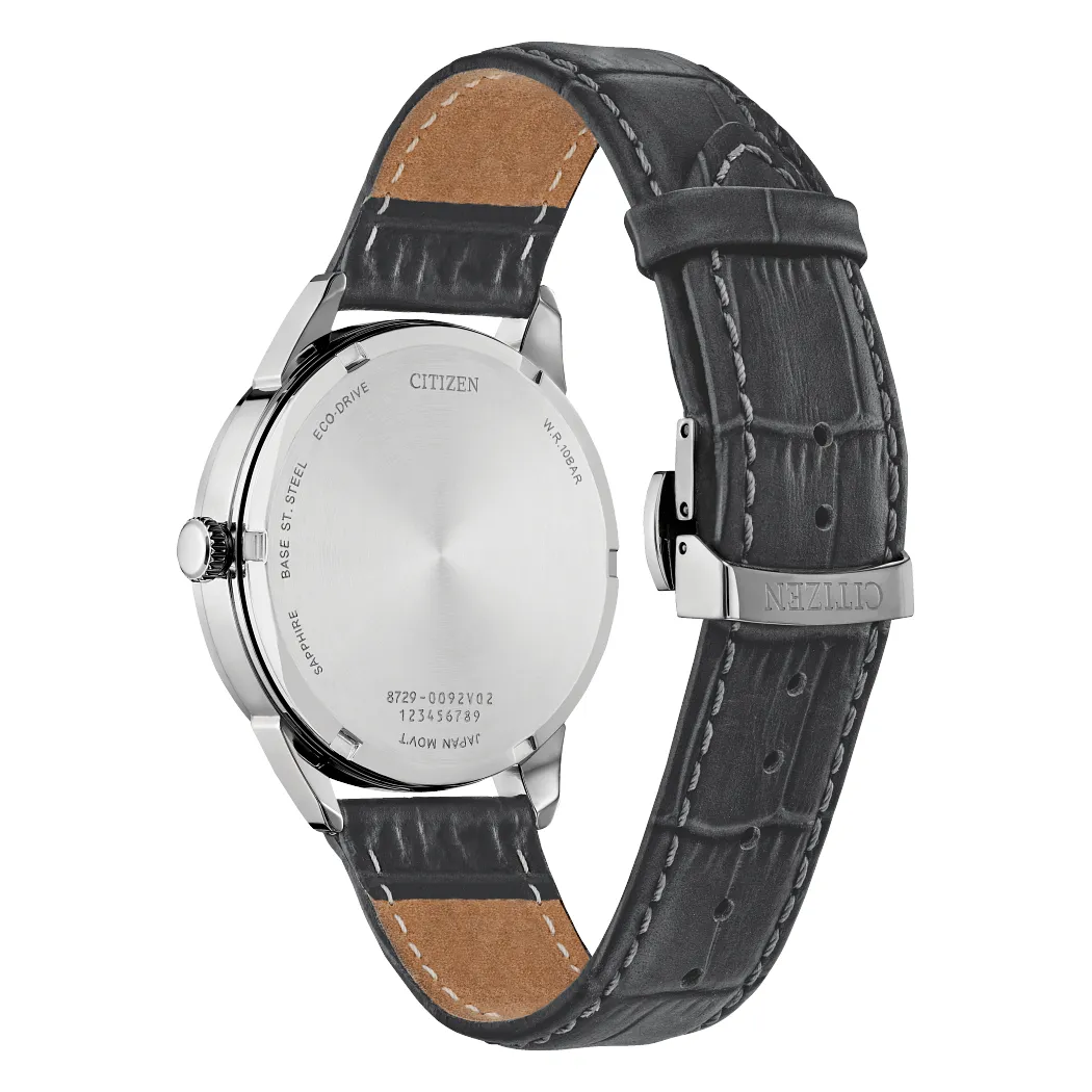 Citizen Rolan Mens Eco Drive Black Leather Strap Watch