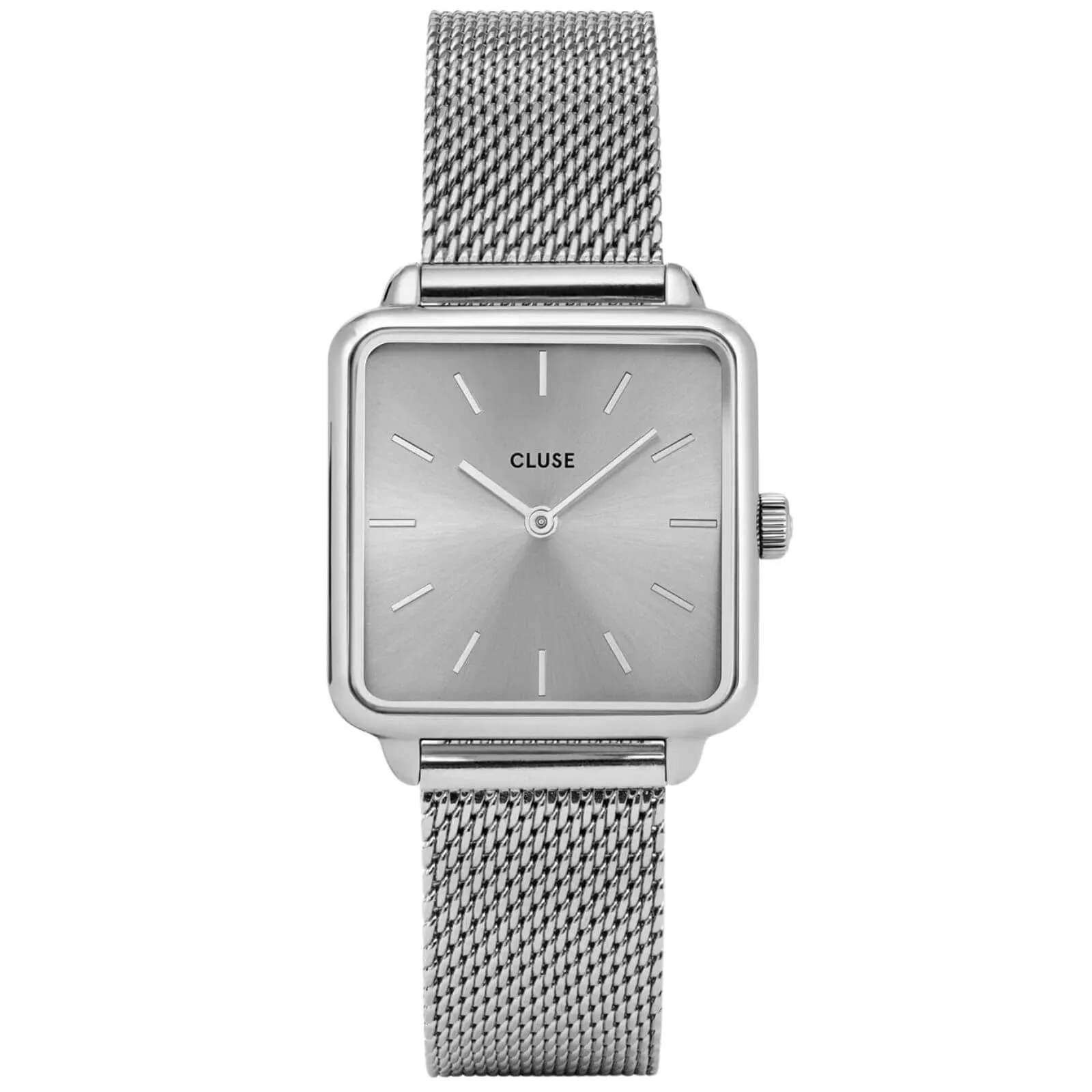 Cluse La Tetragone Silver Mesh Square Watch - Silver Dial